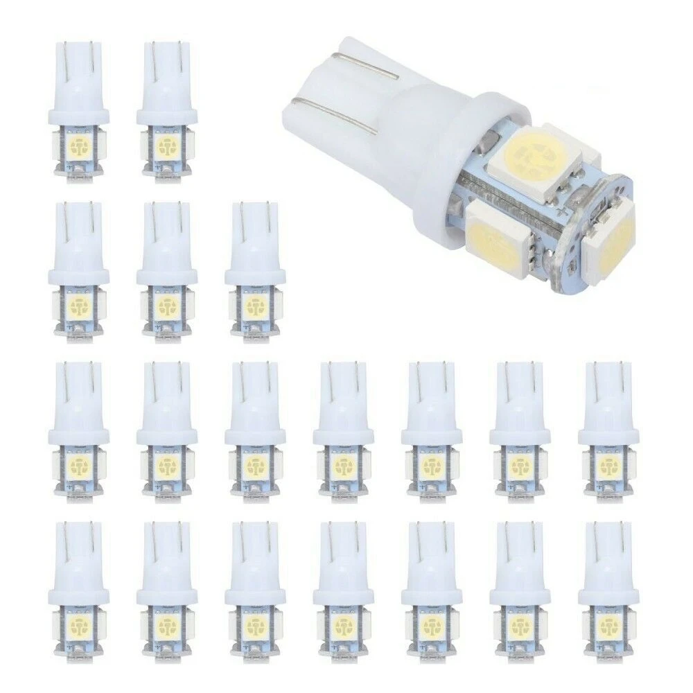 

Супер белая клиновидная лампа T10, 20 шт, 5-SMD 5050, фотолампы W5W, 2825, 158, 192, 168, 194