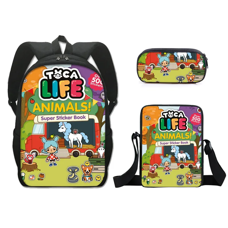 Harajuku Youthful Peculiar toca boca 3D Print 3pcs/Set Student Travel bags Laptop Daypack Backpack Shoulder Bag Pencil Case