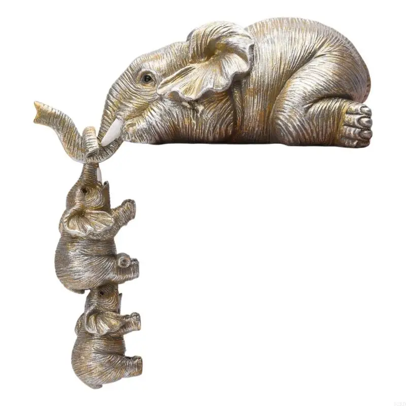 62KD Elephant Shelf Sitter Figurines,Mother Elephant Hanging Baby Elephants,Mantelpiece Decoration,Elefante Statue Sculpture