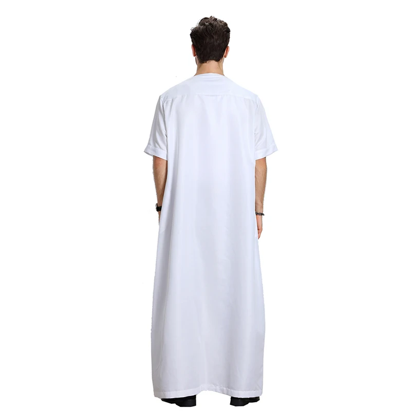 Hot Sale High Quality Muslim Arab Men Thobe Thawb Caftan Solid Color Short Sleeve Islamic MIddle East Jubbah Men's Thobe