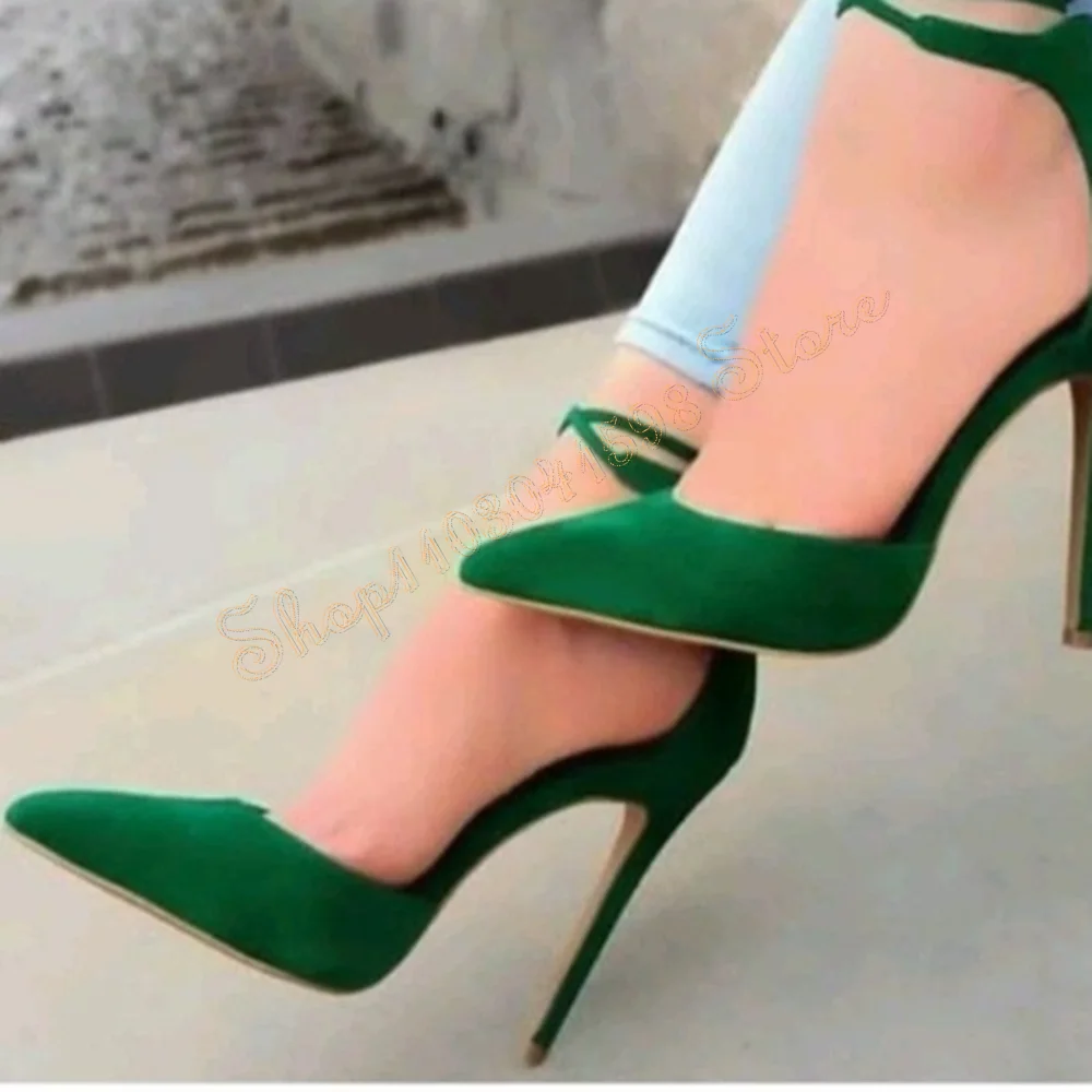 Suede Ankle Strap Pointed Toe Pumps Stilettos High Heels Sexy High Heel Shoes for Women party Heels 2024 New Zapatos Para Mujere