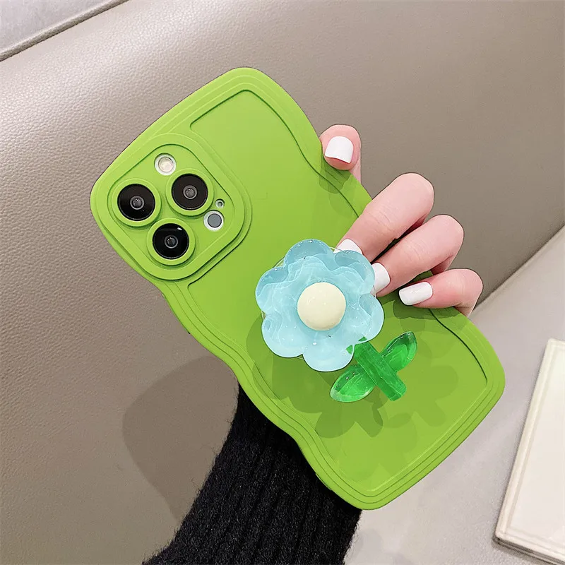 3D Flower Stand Holder Phone Case For OPPO Reno 7 5G Soft Silicone Wave Cover For oppo Reno 2 2z 3 4 Reno 5 8 9 7z 8z 4z