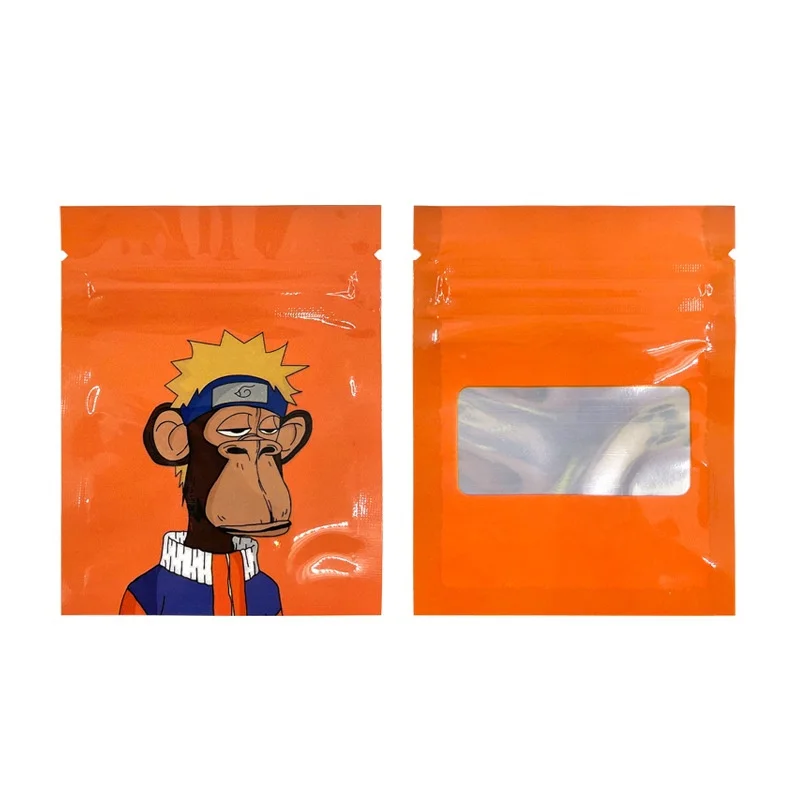 Empty NFT Monkey Mylar Zip Lock Bags Aluminum Foil Pouchs Customized Printed 1 Grams Food Storage Bags with Windows(7x9cm)