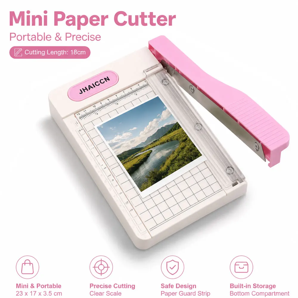 ミニ手動ギロチンペーパーカッター1個、切断長さ18cm、写真、ラベル、カード、diyクラフト用の隠し下部収納付き