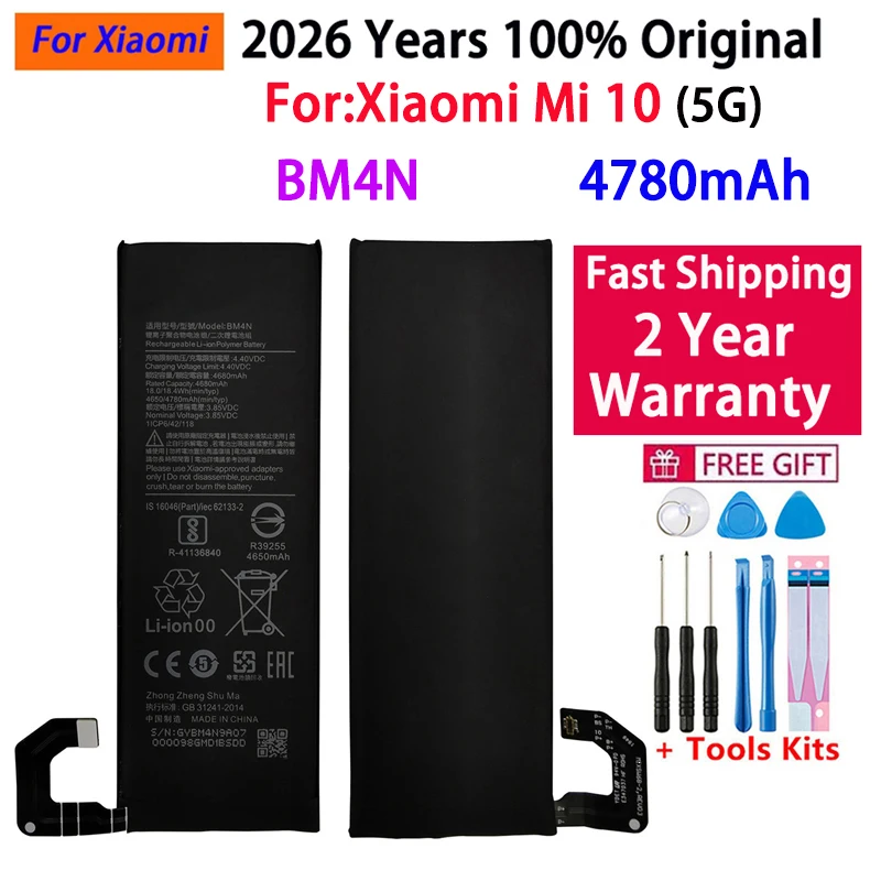 

Fast Shipping 2026 Years 100% Genuine Original Phone Replacement 4780mAh Battery BM4N For Xiaomi Mi 10 5G Mi10 bateria Batteries