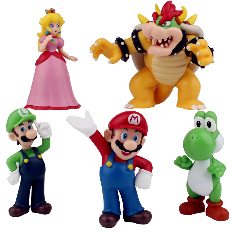 5Pcs/lot 10cm Super Mario Bros PVC Action Figure Toys Dolls Model Set Luigi Yoshi Donkey Kong Mushroom for kids birthday gifts