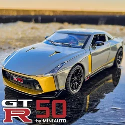 1:24 Scale GTR50 Model Car Toy Diecast Metal Sound Light Pull Back Doors Opened Shock Absorption Miniature Vehicles Boys Gifts