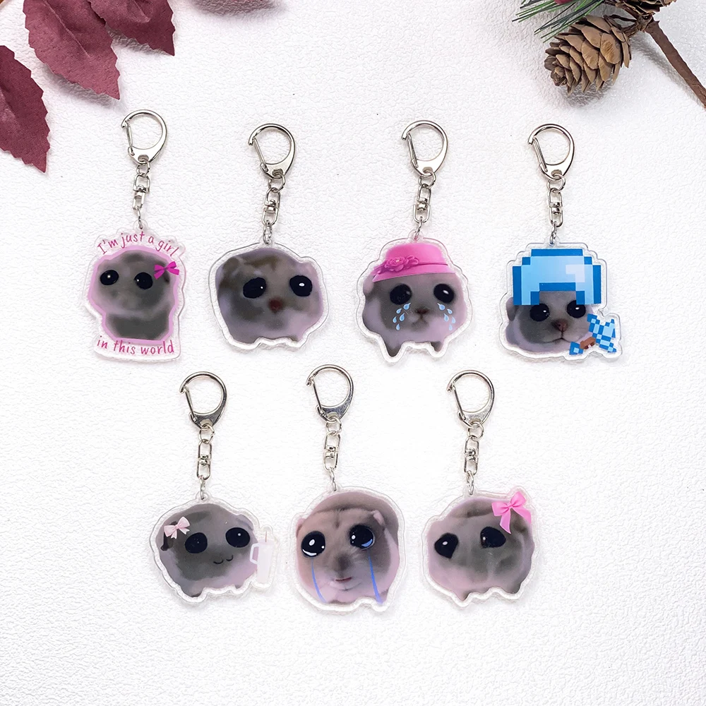 7-teiliges lustiges Meme-Set: Ich bin nur ein Mädchen, trauriger Hamster, niedliche Schlüsselanhänger, Acryl-Anhänger für Taschen, Schlüsselhalter, Rucksack-Dekoration