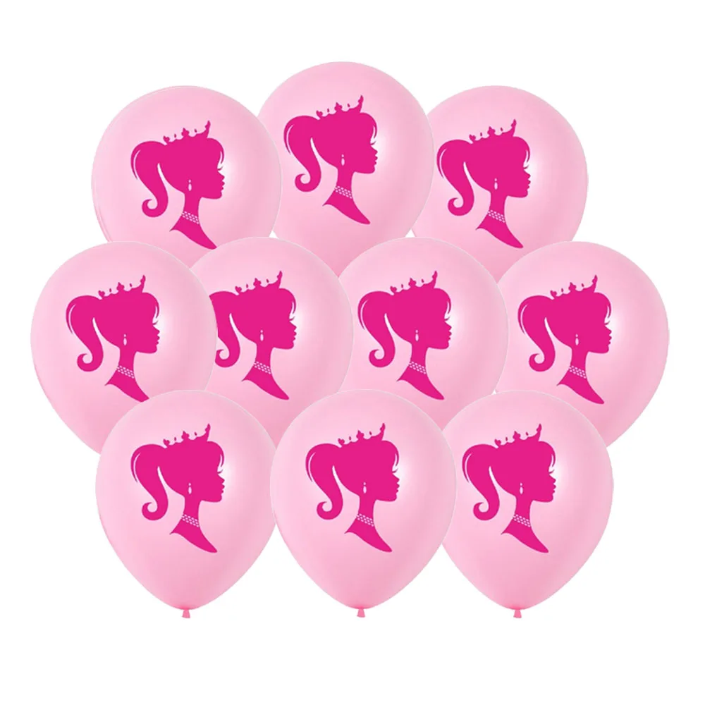 10pcs Girl Pattern Printed Balloon Pink Girl Latex Balloons For Barbieed Theme Party Birthday Wedding Decor Baby Helium Ballon