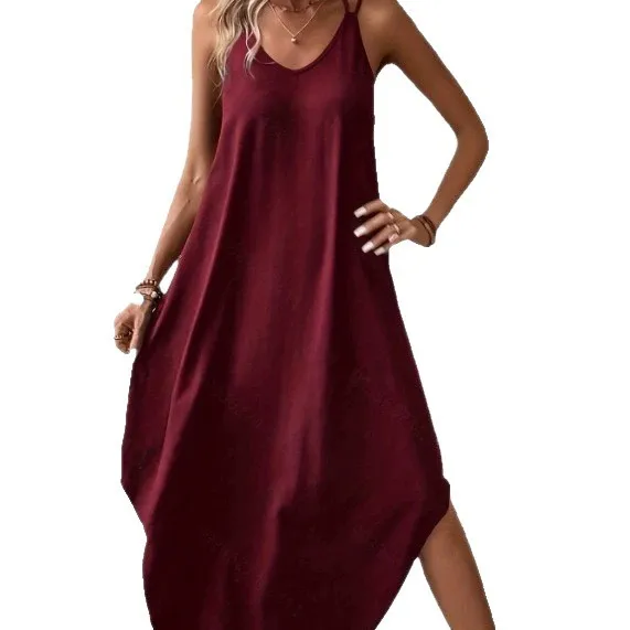 Summer 2025 Women's wear European and American sexy halter-neck solid color loose women dress