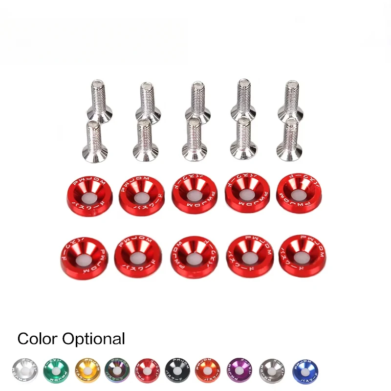 

JDM Style Aluminum Fender Washers (10pcs/Pack) Washers and Bolt Fender Washer License Plate Bolts M6x20 Car Accessories