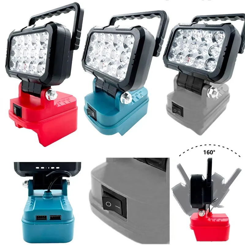 

3 inch LED working lantern For Makita/Dewalt/Milwaukee 14.4V 18V Li-ion battery with Dual USB hook Lamp Hand Lantern Spotlight