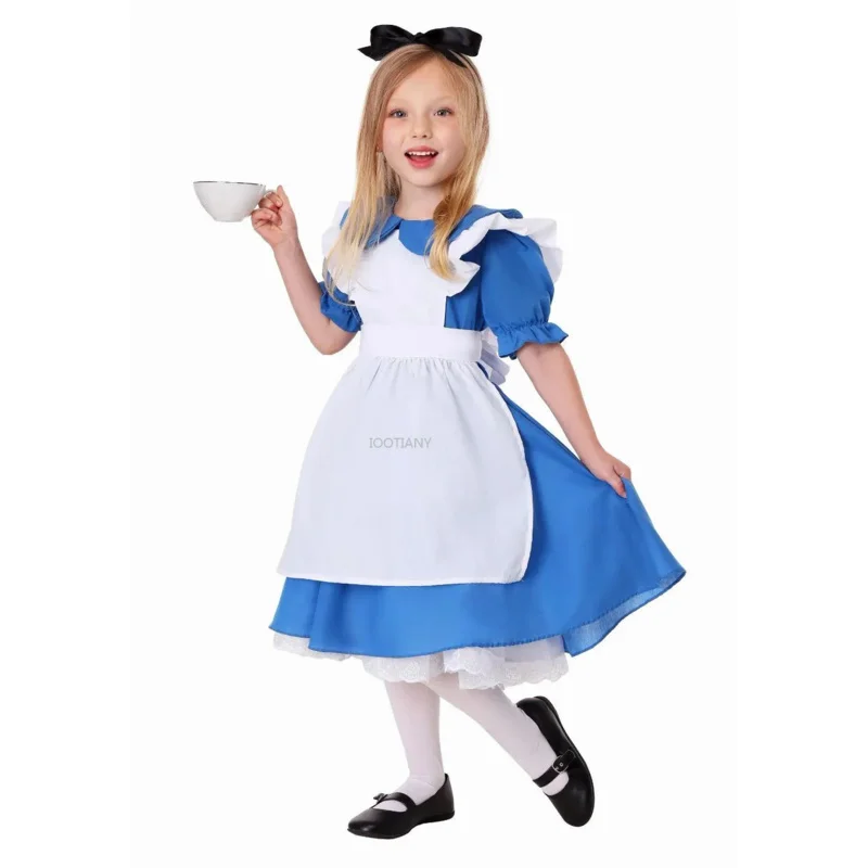 Lolita Blue Maid Dress para meninas, Alice no País das Maravilhas, Halloween Costume, Cosplay, Fantasia, Carnaval, Festa, Crianças, Crianças