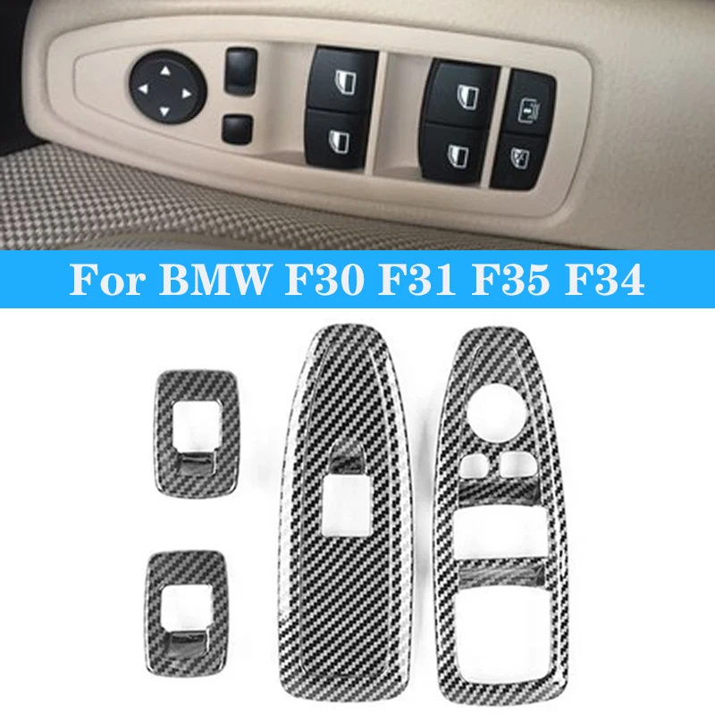 

Carbon Fiber 4PCS LHD Car Window Switch Lift Button Frame Cover Chromium Electroplating For BMW 3 Series F30 F31 F35 F34 13-19