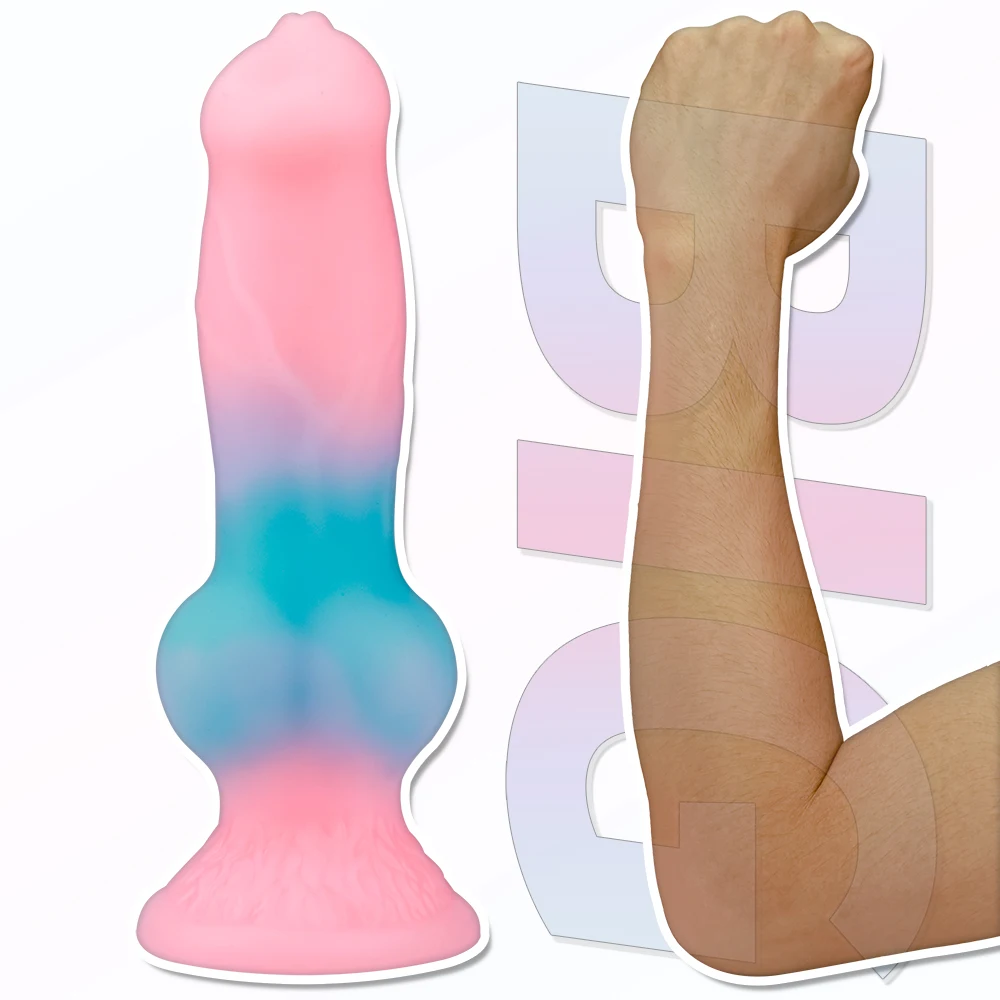 Dildo de Silicone Luminous para Masturbação Feminina, Pênis Animal Macio, Pau de Cachorro Enorme, Plug Anal, Ventosa, Brinquedos Sexuais Adultos, 18