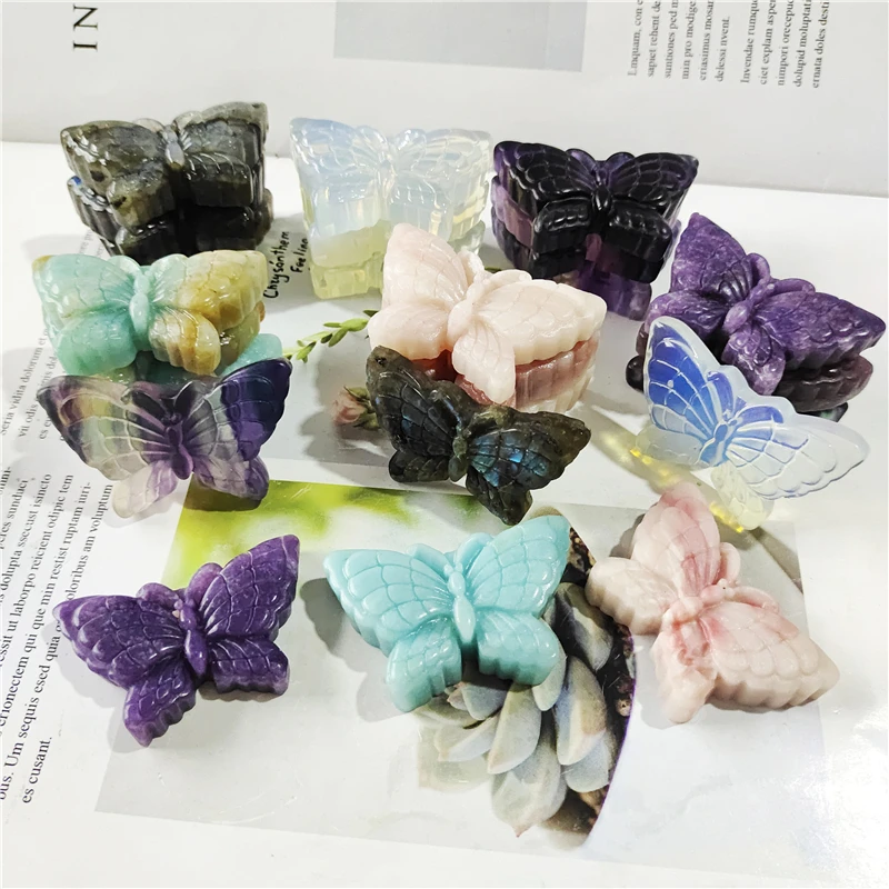 Nature Butterfly Lepidolite, Opal, Labradorite, Color Fluorite, Pink Opal, Caribbean Calcite, Pendant Butterfly Shape Stone