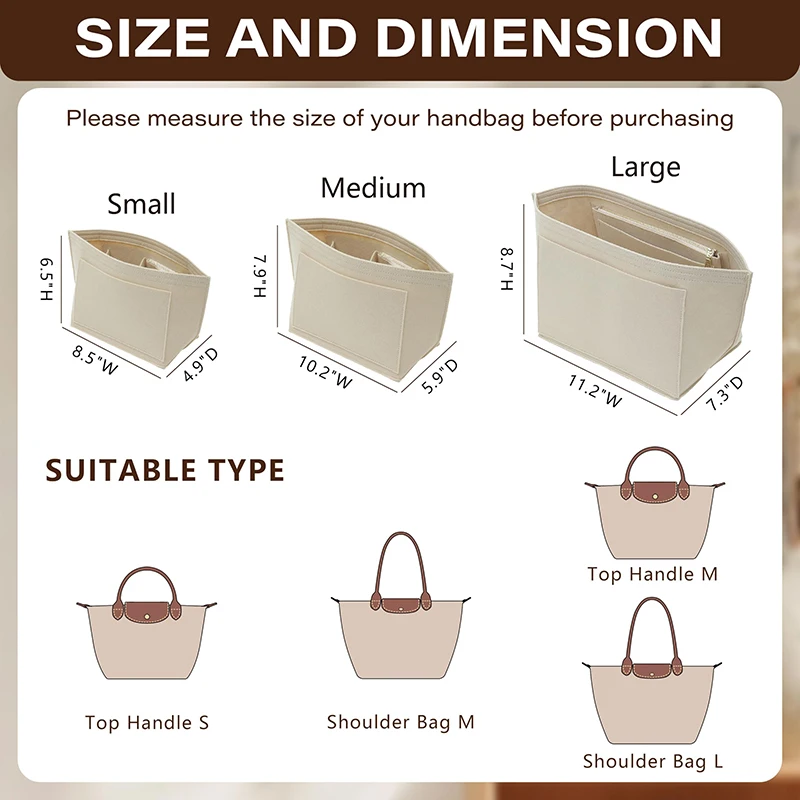Felt Organizer Insert Compatible with Longchamp Le Pliage Large Handbags, Felt Longchamp Organizer Insert with Cup Holder
