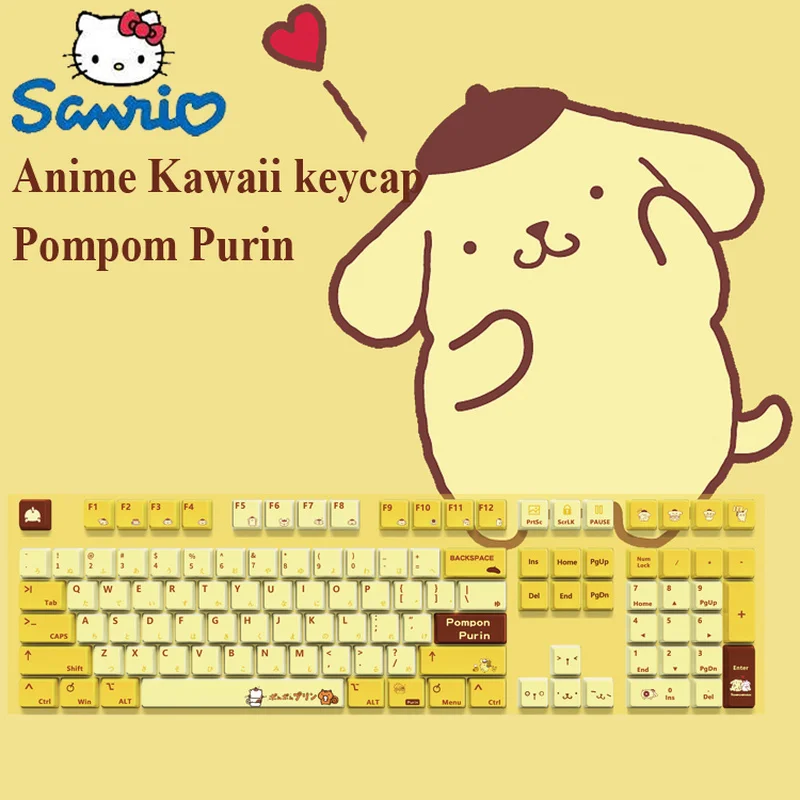 Sanrio Pompom Purin Cartoon Keycap Pbt Cherry Oem Xda Mda Height Anime Keycap Mechanical Keyboard Keycap Gaming Girl Supply Gift