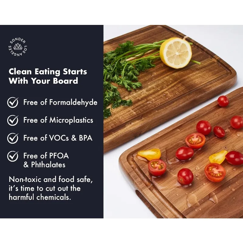 Acacia Wood Cutting Boards with Juice Groove, Gift Box Included  . Ideal for Meat, Vegetables, and Organic Produce Sustainable