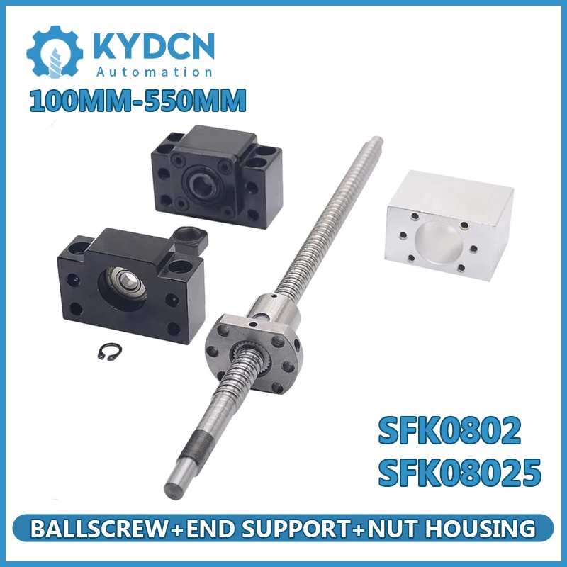 

C7 SFK0802 SFK08025 Ball Screw Set 8mm Ball Screw+Nut Housing+End Support EKEF6 FKFF6 80mm-550mm CNC Roller Ballscrew