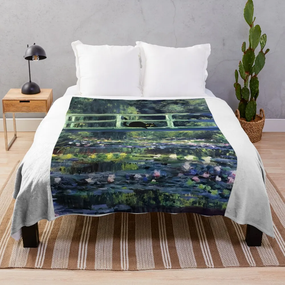 

Bridge Waterlilies Monet Cat Throw Blanket Plaid Furry Blankets