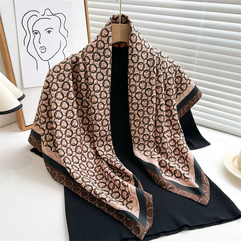 90X90cm Silk Scarf High Quality Print Square Scarves Women Sun Protection Shawl fashion Office Wraps Hijab Headband Neckerchief