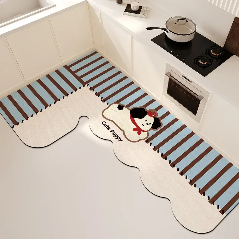 Cartoon Kitchen Rug Water Oil Absorbent Non Slip L-shape Kitchen Floor Mats for Home Decor Doormat