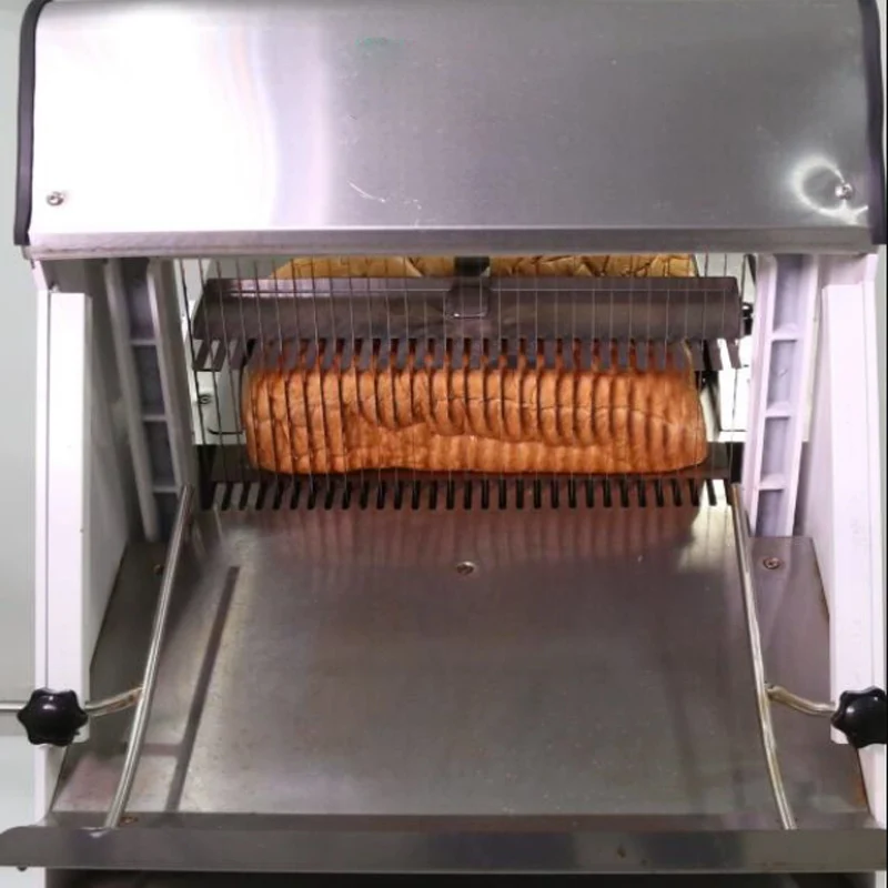 Commercial stainless steel bread slicer with adjustable thickness and width suitable for commercial bakeries