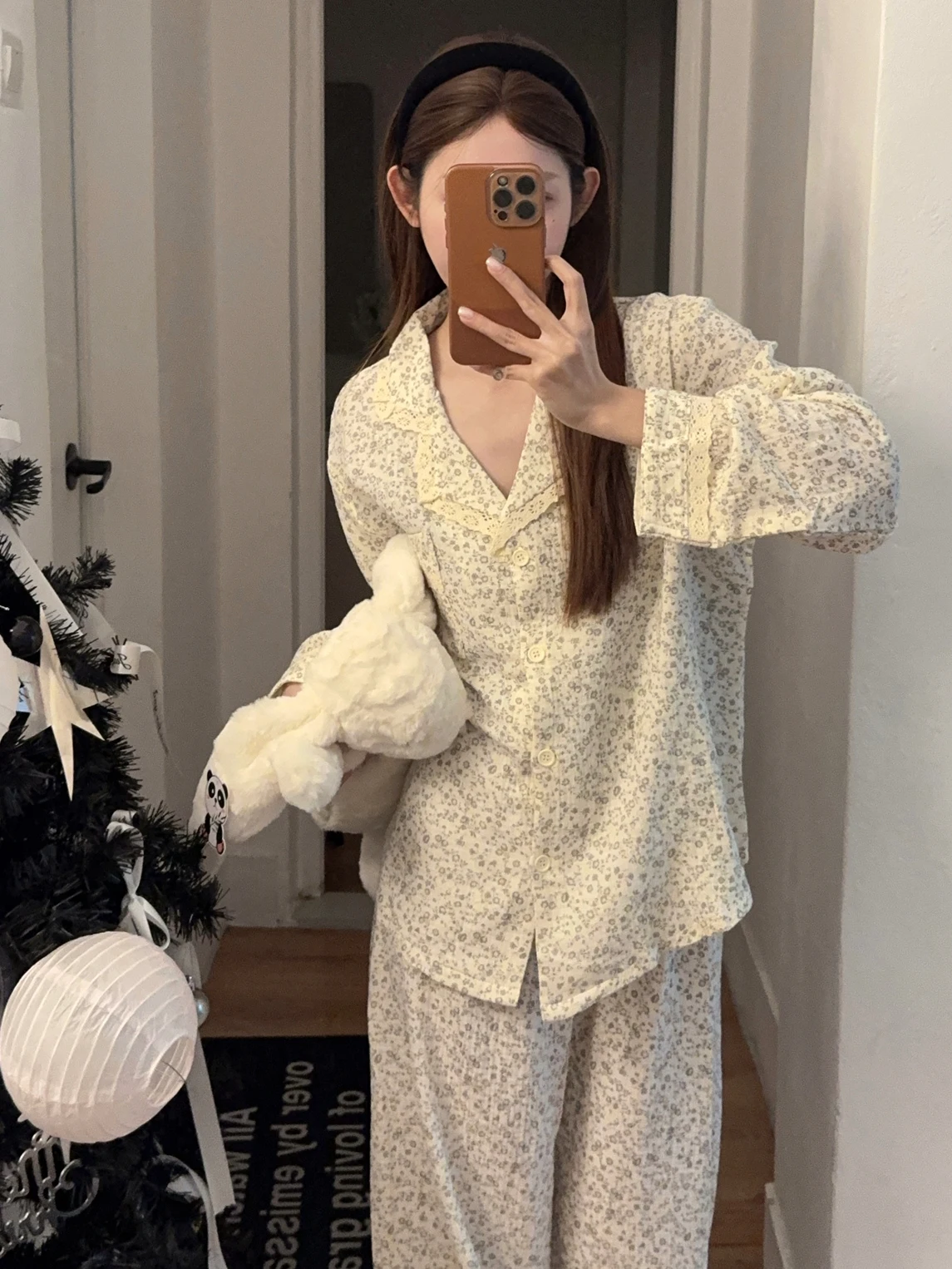

2026 Spring Autumn New Floral Print Cotton Pajamas Set Women's Long Sleeve Long Pants Sweet Lace Home Clothes Comfortable Sle...