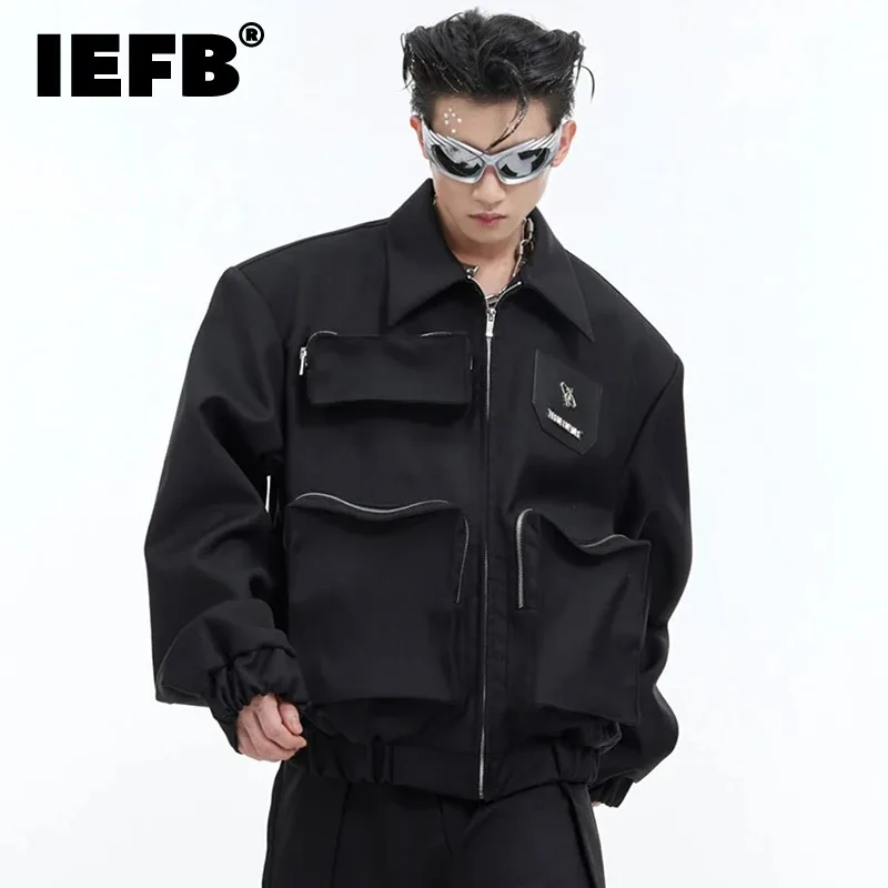 

IEFB Streetwear Male Jackets Large Pockets Shoulder Pad Solid Color Men's Short Coats Personalized Autumn New Stylish 9C4435