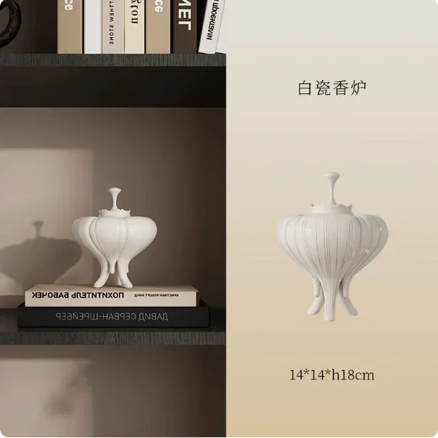 High-end ceramic three-legged incense burner melon petal shape aromatherapy burner tea room bookcase light luxury decoration