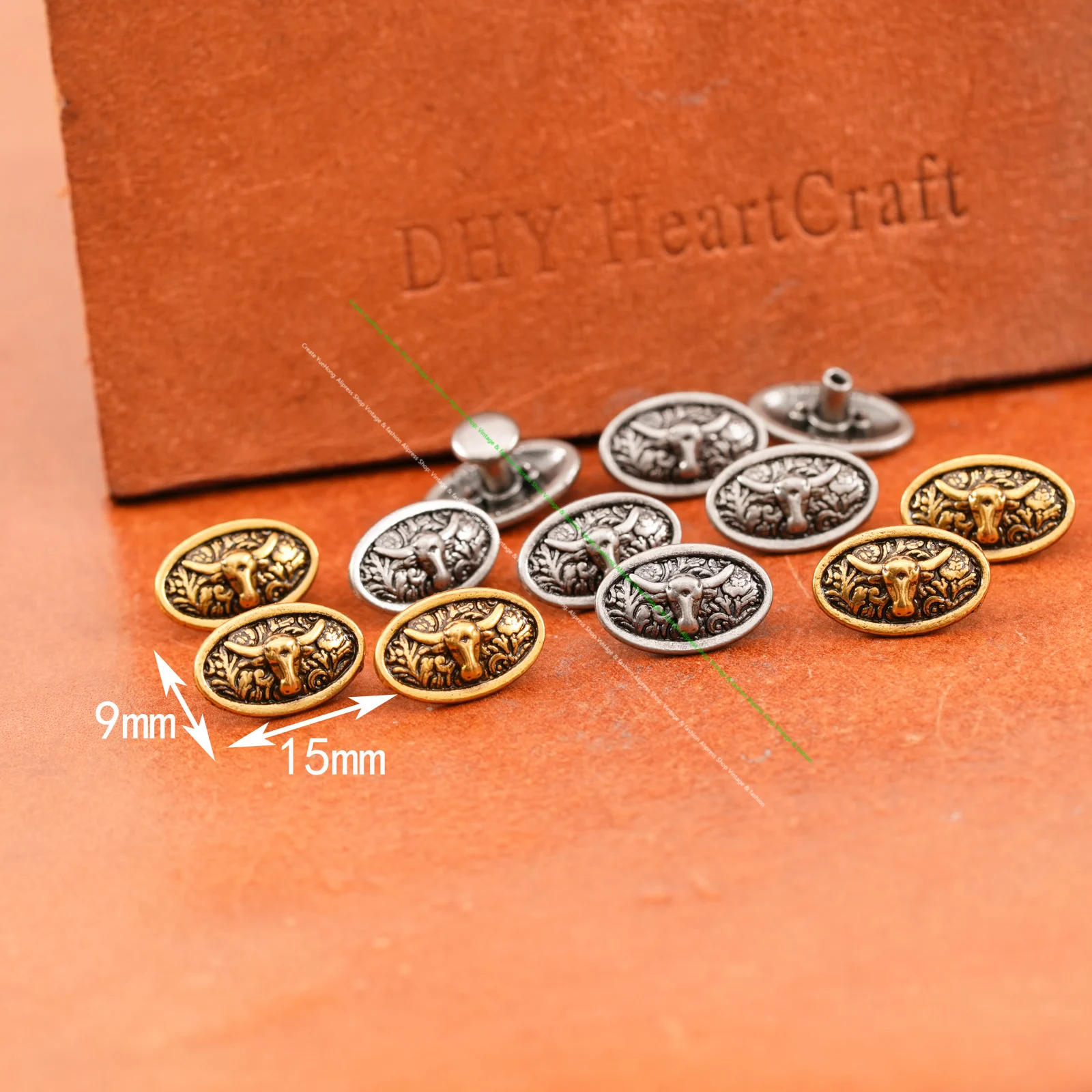 50pcs Brass Western Texas Longhorn Bull Leathercraft Rivet Stud Concho Rivetback