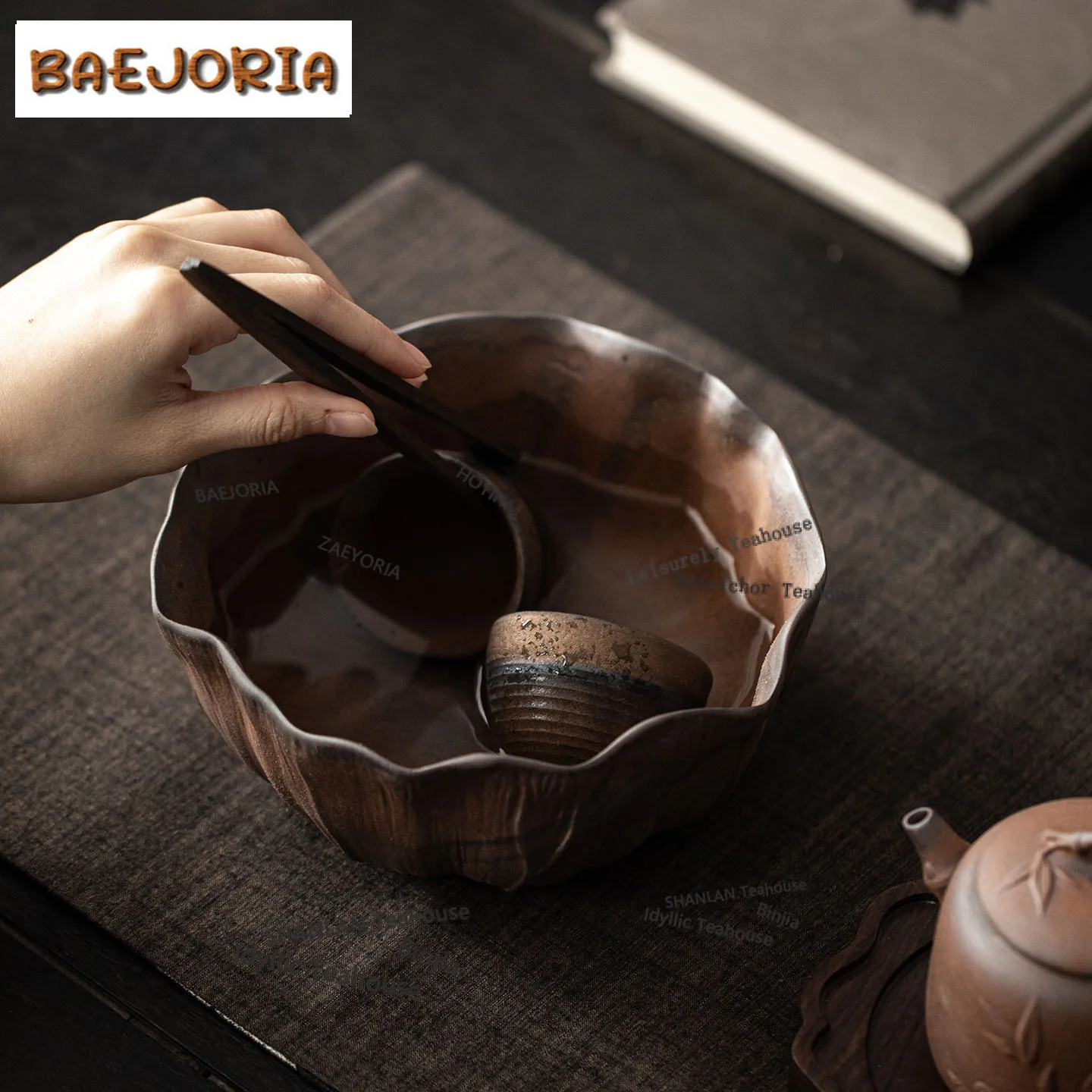 BAEJORIA 1000ml Old Rock Mud Lotus Leaf Jianshui Washing Cup Bowl Tea Garbage Can Tea Residue Bucket Household Chaxi Ornaments