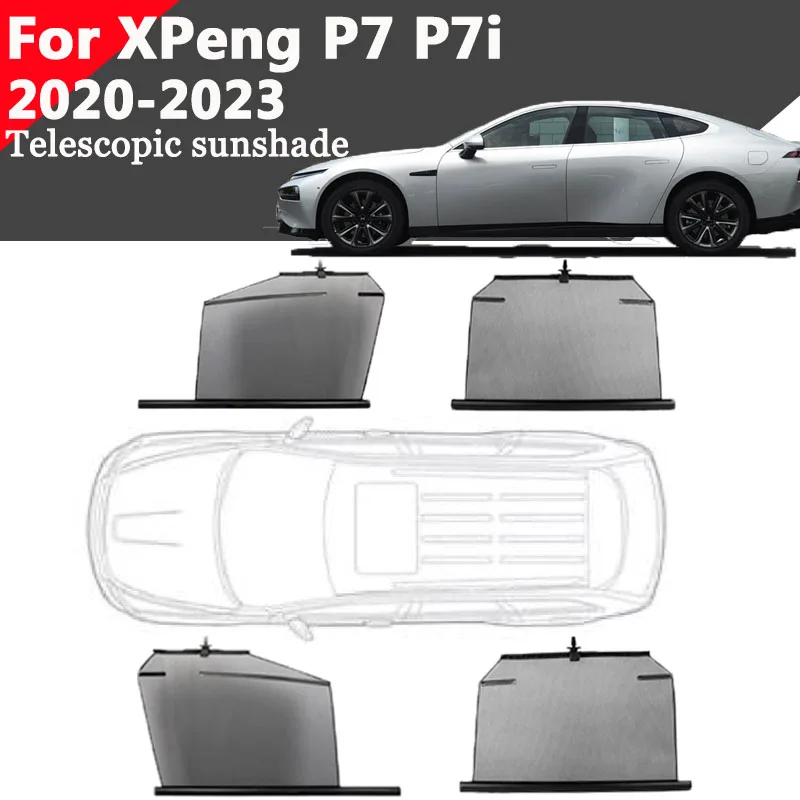 For XPeng P7 P7i 2020-2023 Car Telescopic Sunshade Side Windows Curtains Sun UV Protection Retractable Visor Auto Accessory