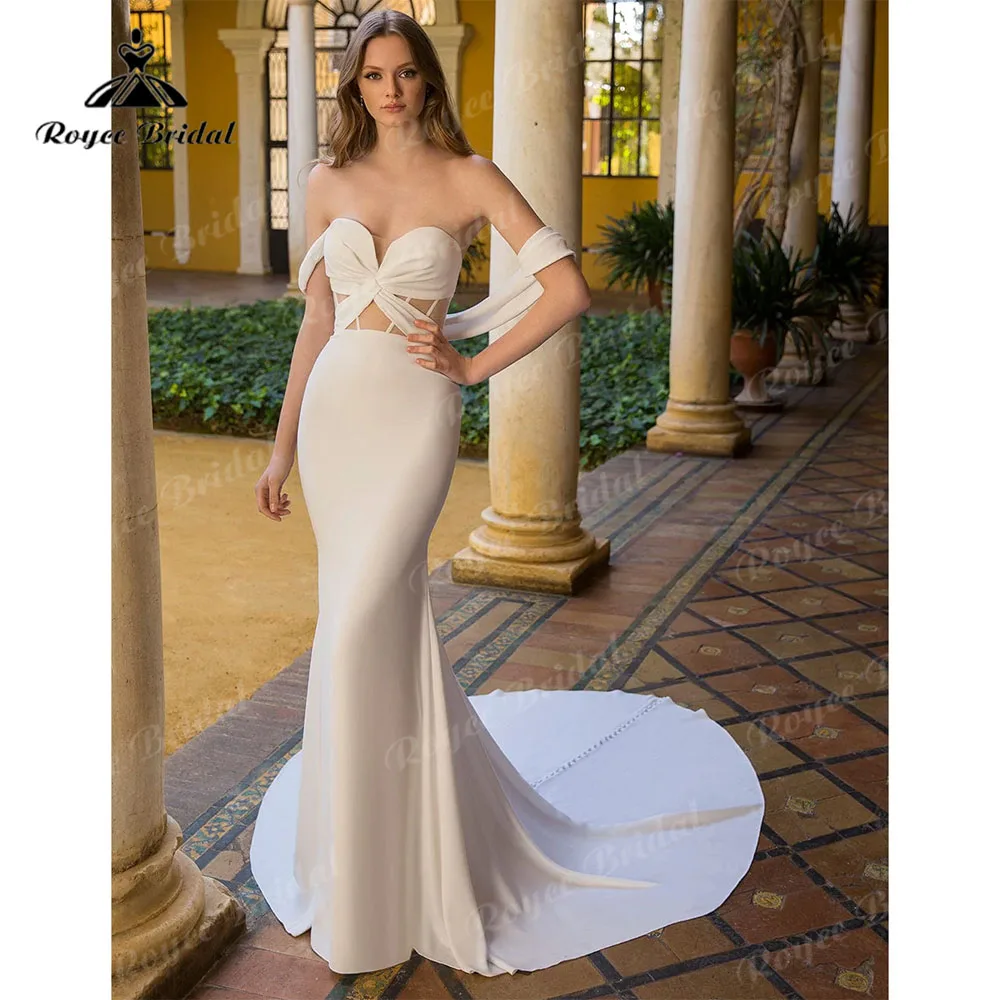 Roycebridal cetim sereia vestido de casamento ilusão querida fora do ombro 2023 trompete vestidos de noiva para as mulheres vestidos fiesta