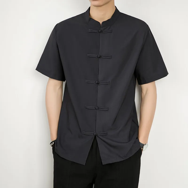 Shirts Men Zen spirit Chinese Style Traditional Solid Color Comfortable Retro Top Mens Tang Suit Kung Fu Ta Chi Hanfu Shirts Men