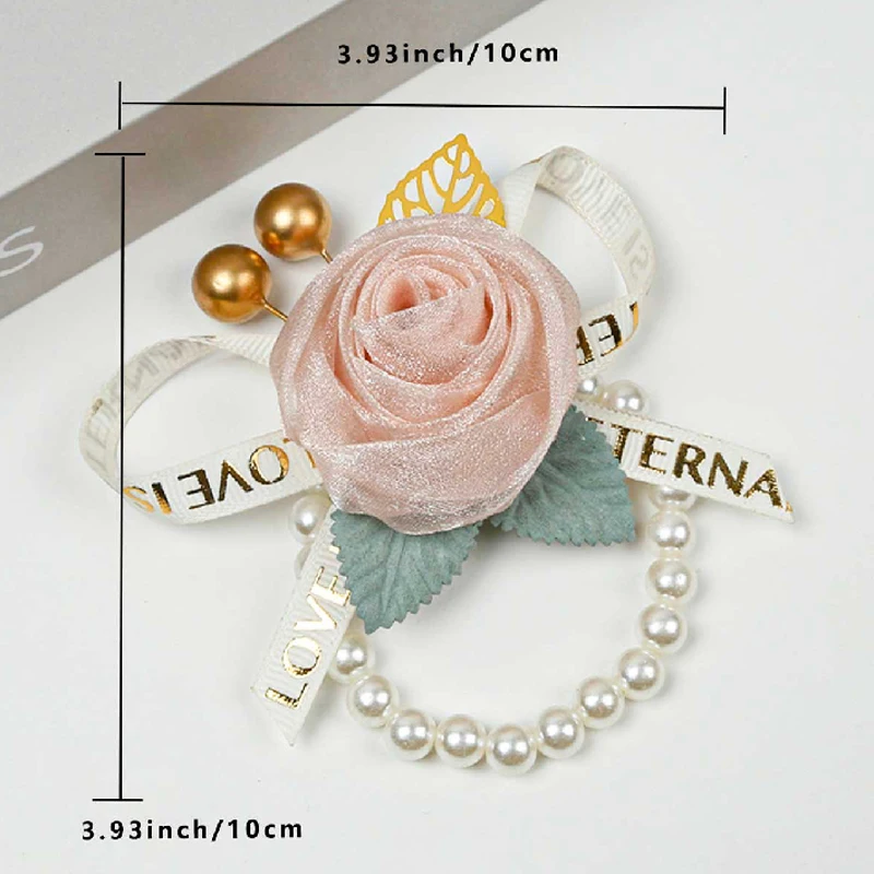 6 buah/set gelang korsase pergelangan tangan bunga-bunga tangan korsase pergelangan tangan untuk pernikahan gelang mutiara dekorasi gaun bola mawar sutra