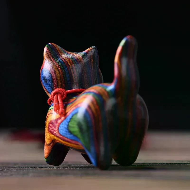 

Rainbow Wood Carving Cat Sculptures Cat Ornaments Cute Colored Wooden Cat Desktop Office Accessories Home Decor Gift Souvenirs