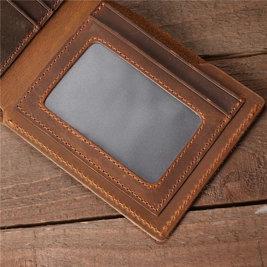 1120 Retro Casual Cowhide Men's Wallet, Crazy Horse Cowhide Multi Slot Wallet, Genuine Leather Short Money Card
