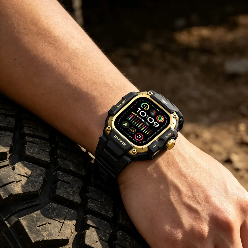 Taktisches Armband für Apple Watch Ultra 4/3/2 49 mm, Silikonarmband + Metall-Schutzhülle, Smartwatch-Zubehör, Armband für die iWatch-Serie. – Detail 15