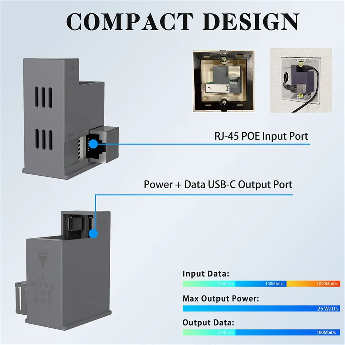 AF-USBC- PoE to USB-C Adapter Deliver 10W Power and 10/100m Ethernet Data to for Air Go on TypeC No Cable