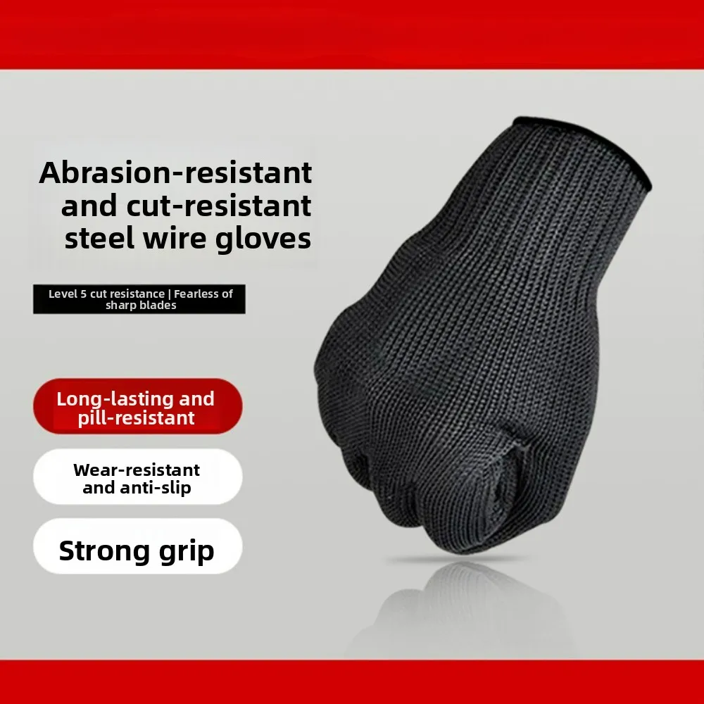 Steel Lined Cut & Abrasion Resistant Black Polyester Gloves Multi-purpose Tactical Security Self-defense Protective Gloves