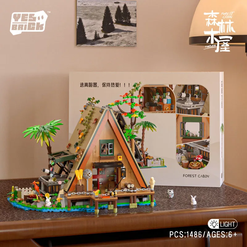 City MOC 1486pcs Forest Cabin Mini Size Building Blocks DIY City Street View Cottage Village House Bricks Toys For Children Gift