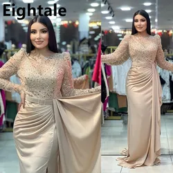 Eightale Customized Champagne Mermaid Evening Dresses For Wedding Party Long Sleeve Sequined Formal Prom Dress Dubai Party Gown