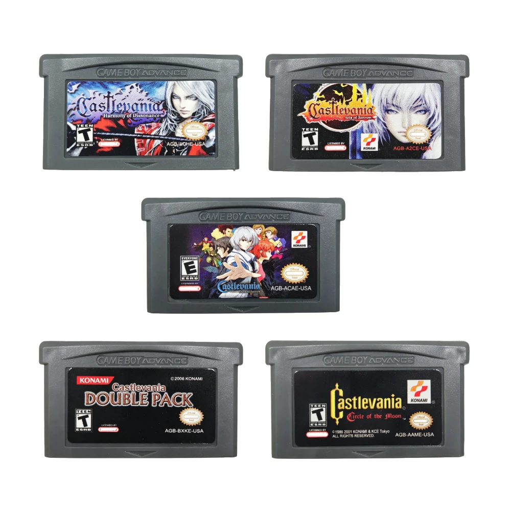 Castlevania Collection Harmony Dissonance Aria Sorrow Circle Moon Konami GBA Cartridge USA EUR Retro Video Game Card Set for GBA