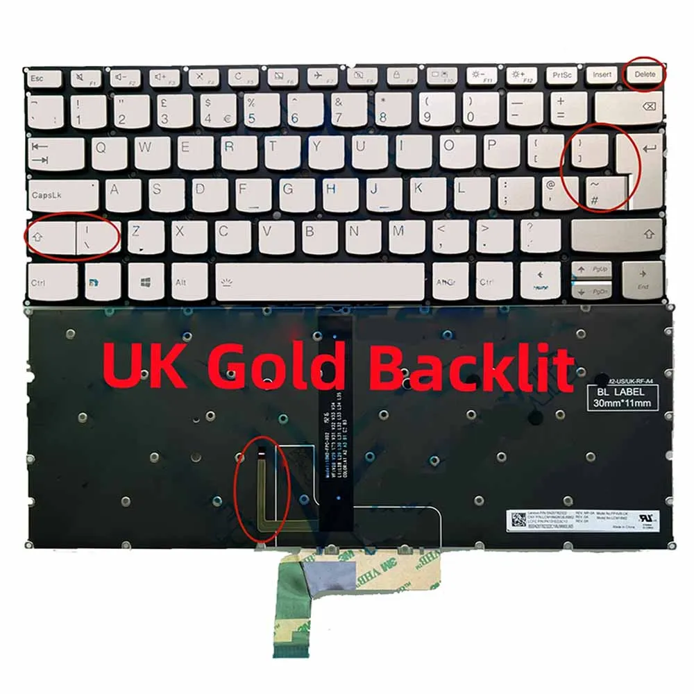 Teclado retroiluminado del Reino Unido para LENOVO YOGA 940-14 C940-14 C940 14 C940-14iil dorado/negro