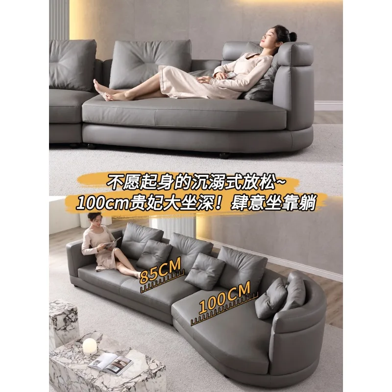 Leather sofa curved leather sofa living room first layer cowhide modern designer