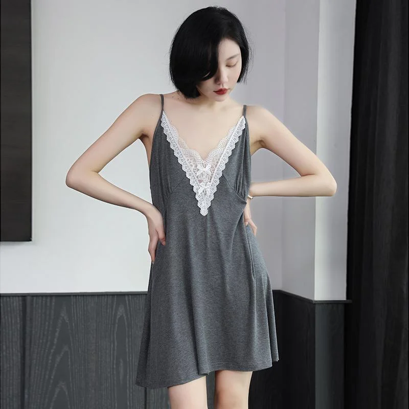 

plus Size Lace Sp Dr Bal Strap Thin Pure Desire Sexy Home Clothes Mid-Length A-Line Skirt V-Ne Svel Summer