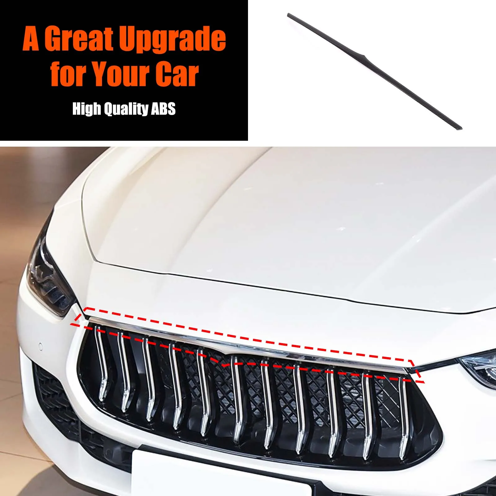1piece set ABS carbon fiber For Maserati Ghibli 2018+car front grille horizontal strip decorative sticker protection accessories