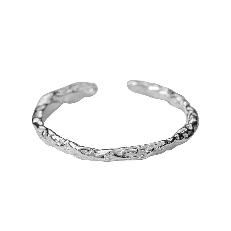 925 Sterling Silver Simple Texture Opening Finger Rings For Women Fashion Wedding Engagement Party Charm Jewelry